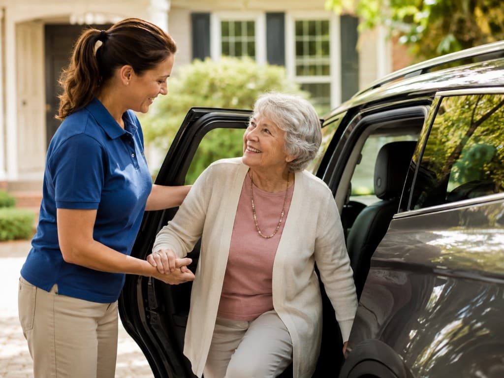 Companion helping a senior with appointment transportation